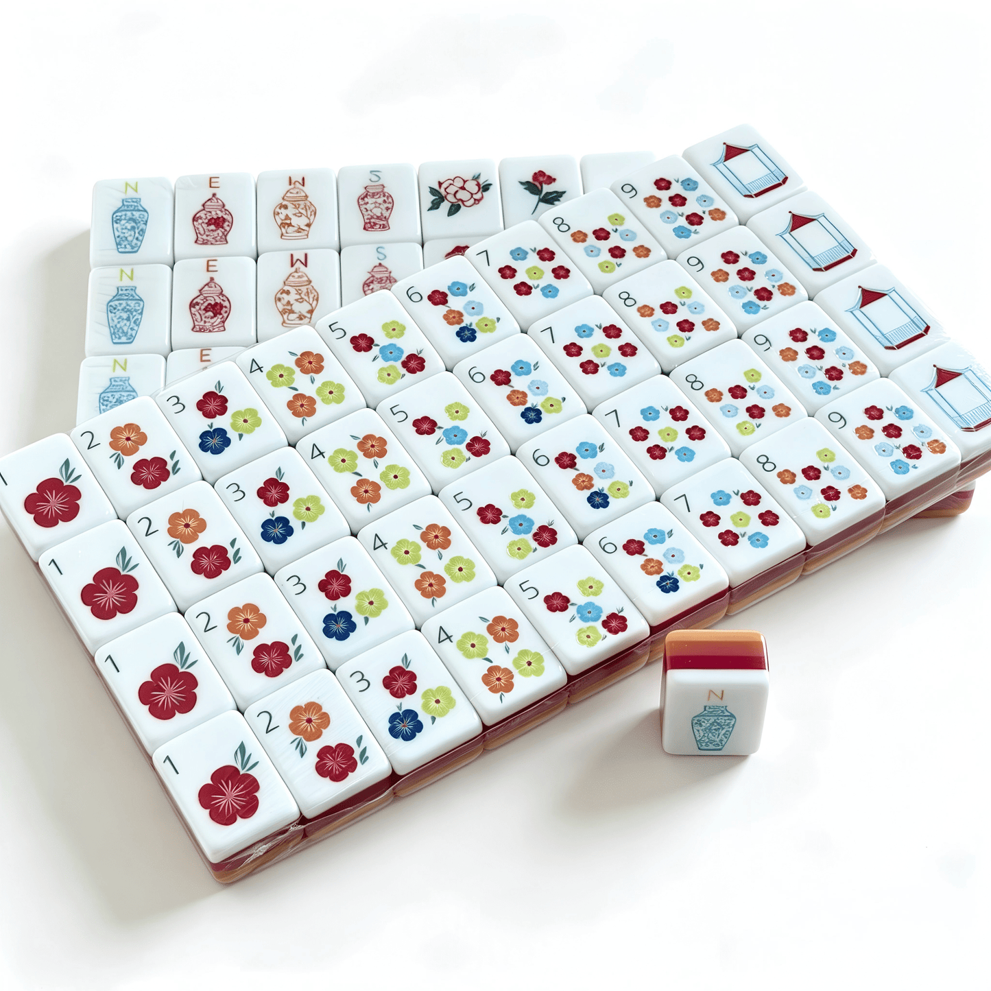 Honey Amber American Mahjong set by USA Mahjong Co. with 160 weighted tiles, warm caramel backs, floral jokers, and spares.