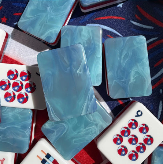Stars_Stripes_Mahjong_Tiles_Set_Glossy_Light-Blue_Marble_Swirl_Red-White-Striped_Tile_Backs_with_Star-Spangled_Dot_Rocket-Pop_Bamboo_Firework_Character_Fighter-Jet_Wind_Uncle-Sam_Patriotic_Joker_American_Mahjong_Suit_Art