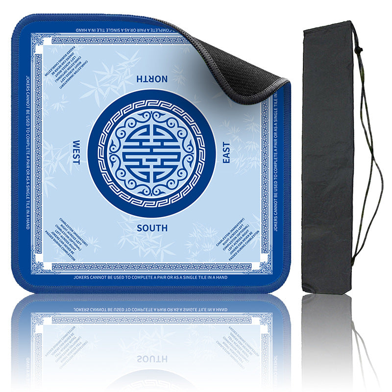 Light blue and white striped mahjong tiles storage bag with embroidered tiles word and blue tassel