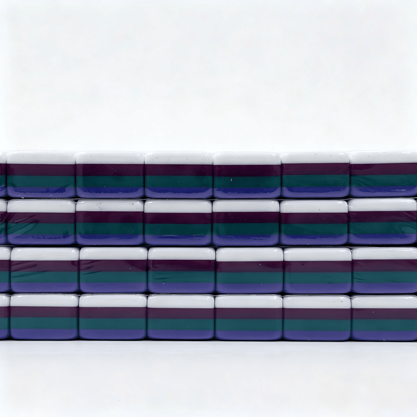 32g Galaxy Sparkle American Mahjong tiles with shimmering purple glitter backs, weighted for professional play.