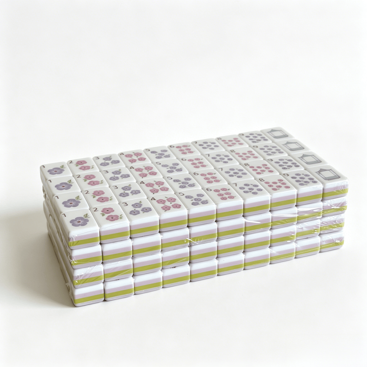 Wisteria Bloom American Mahjong Set by USA Mahjong Co., 32g weighted tiles with soft lilac backs and purple aesthetic.