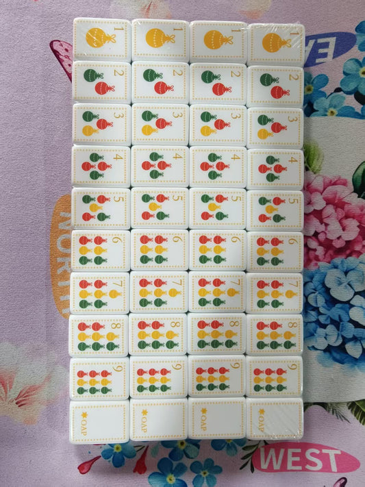 Evergreen Noel Mahjong Tiles Set – Glossy Emerald Green Marble Swirl Tile Backs with Christmas Holly Bamboo, Ornament Dot, Gold Wreath Wind & Reindeer Joker American Mahjong Suit Art