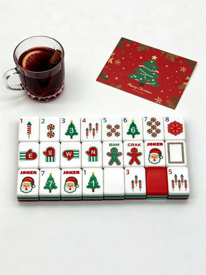 Santa Noel Mahjong Tiles Set — Red‑Green Layered Backs, Santa Claus Jokers, Gingerbread‑Man, Christmas‑Tree & Peppermint‑Candy Themed American Mahjong Tiles