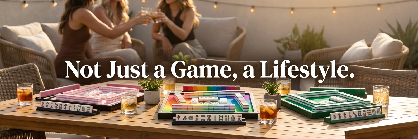 American mahjong lifestyle scene with tiles and accessories at a scored game table