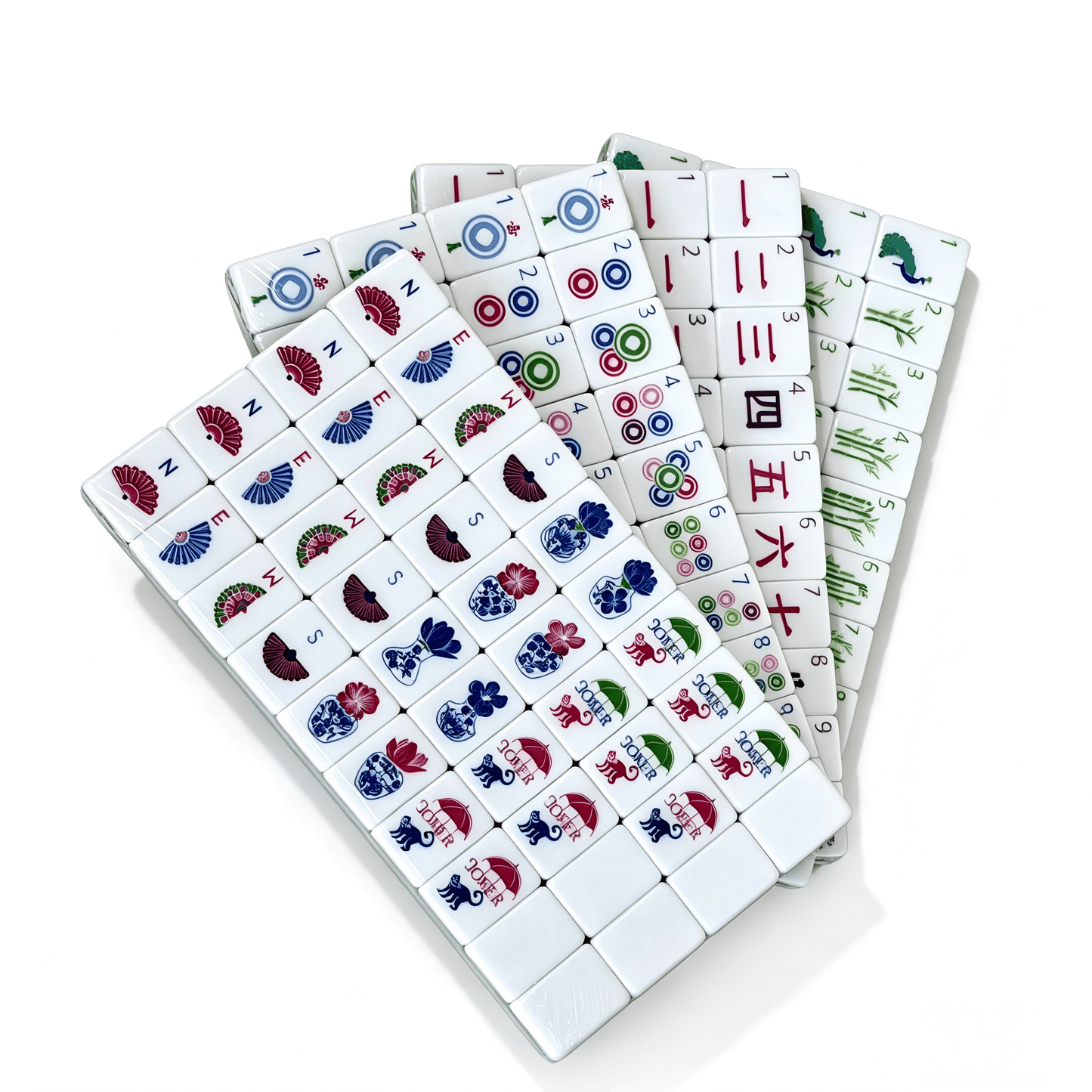 Apple Mint Parfait American Mahjong Set by USA Mahjong Co. with 160 acrylic tiles, green gradient backs, and white faces.