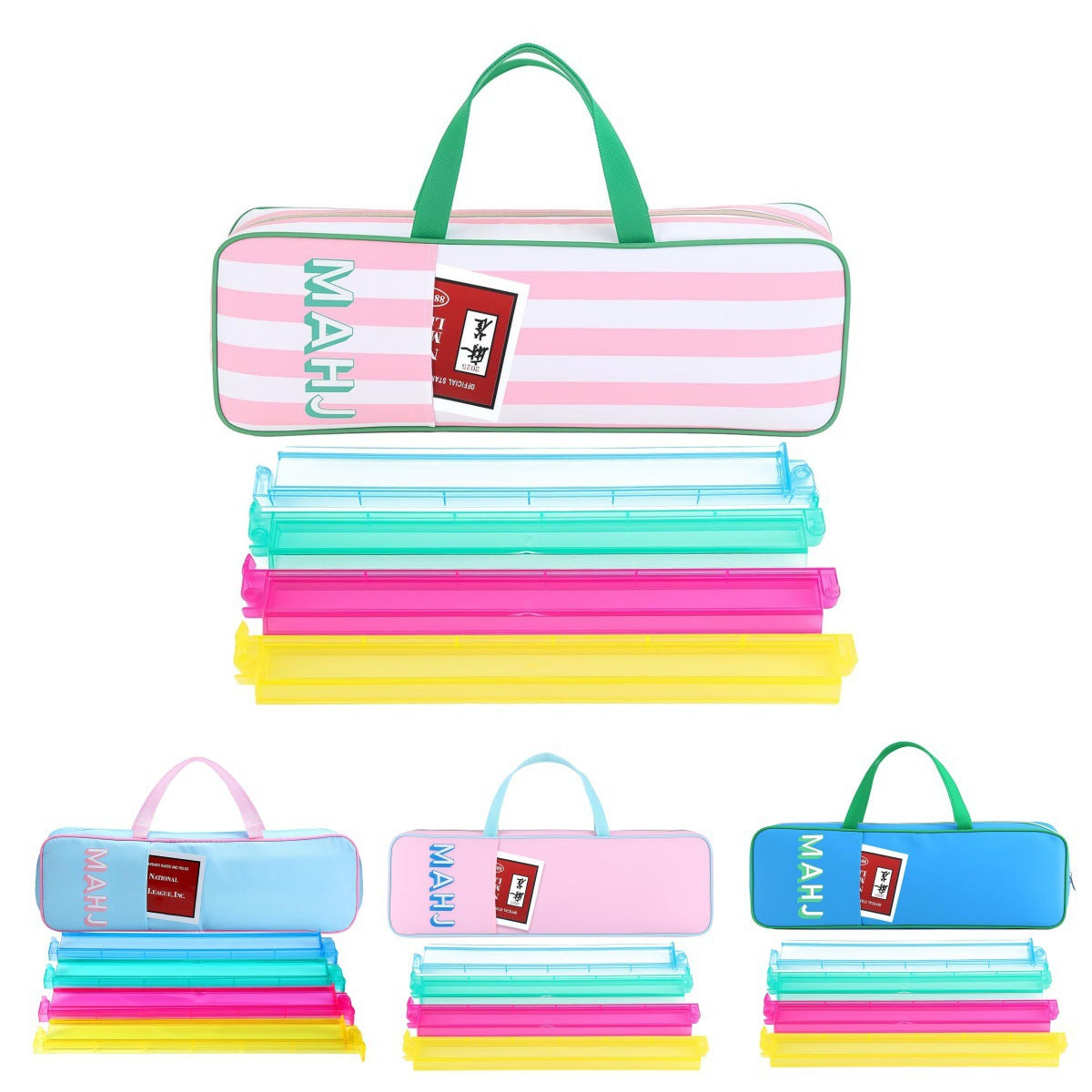 Collection of Socialite Travel Kits - Multiple Colors of Mahjong Bags and Acrylic Racks