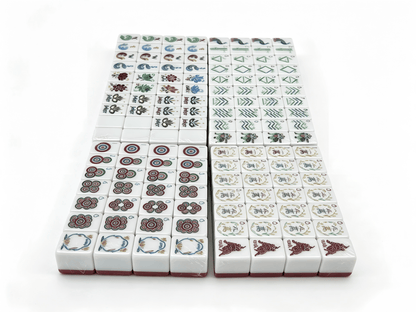 Modern American Mahjong Set by USA Mahjong Co. with 160 vibrant coral red tiles, including jokers and spare tiles.