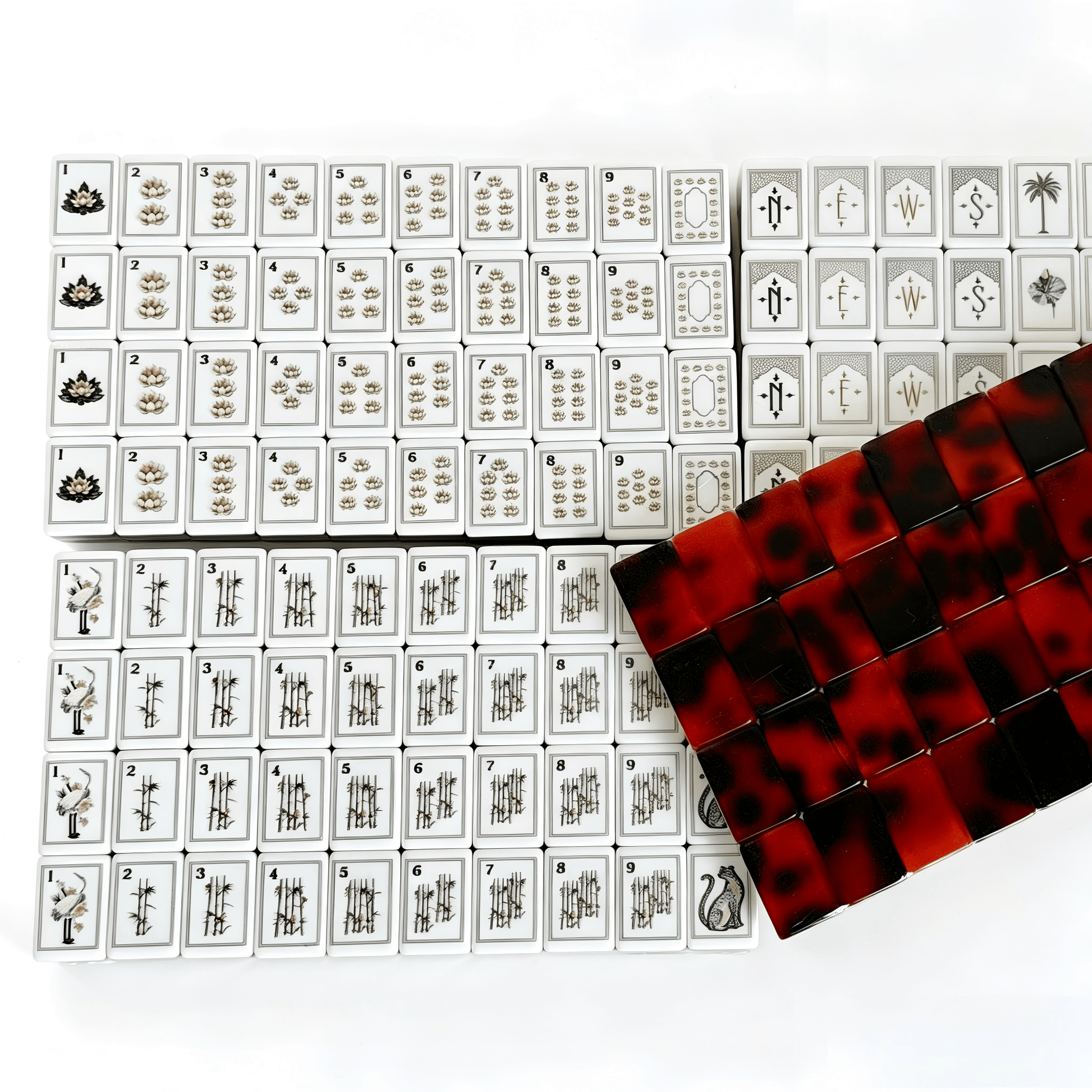 Crimson Tortoise Heritage American Mahjong Set by USA Mahjong Co. features 166 weighted tiles