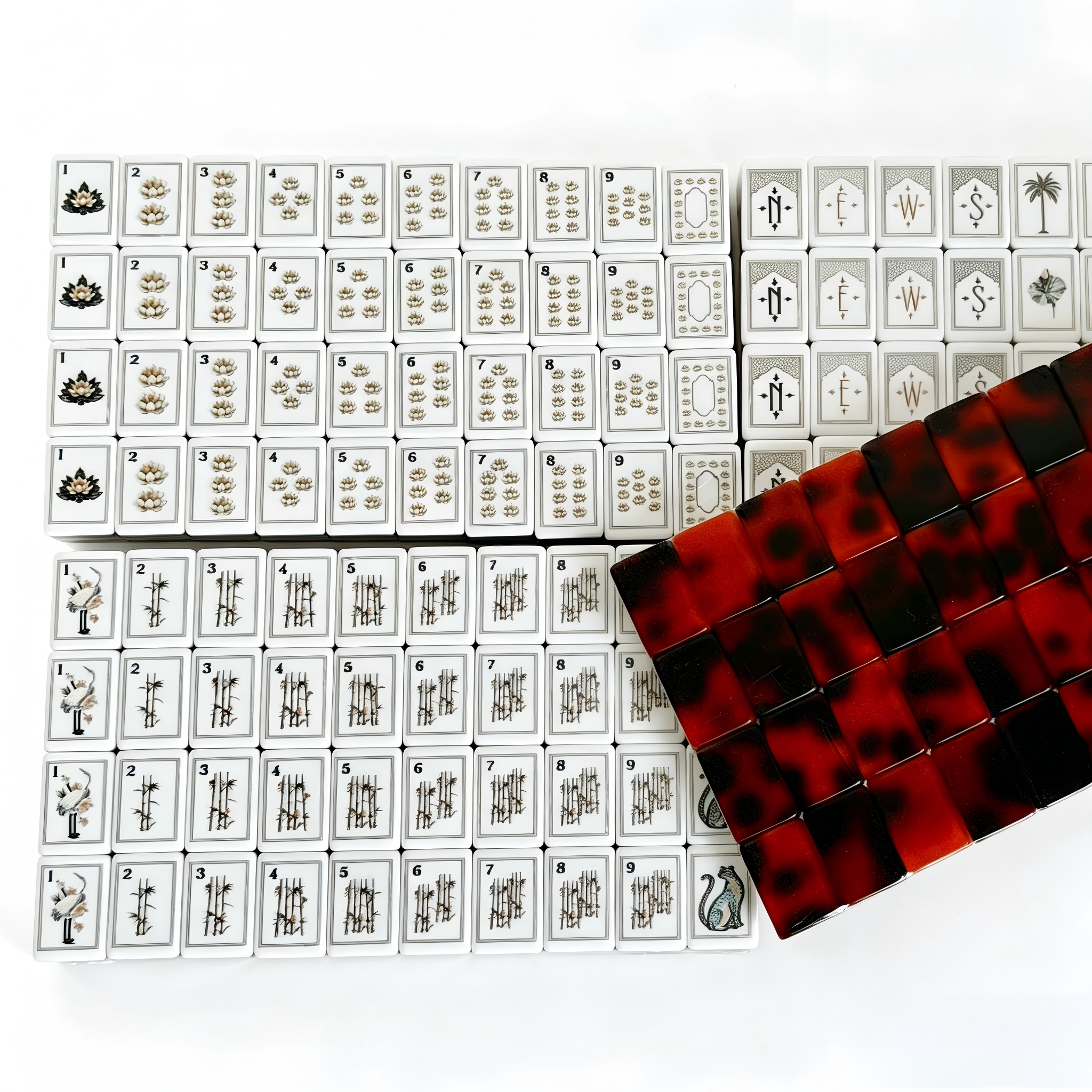 Crimson Tortoise Collection - 166 American Mahjong Tiles including 8 Jokers and 4 Spares