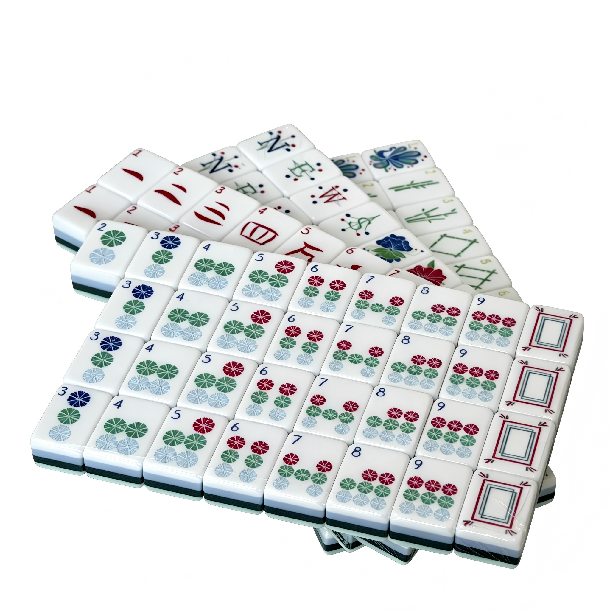 Detailed View of Coastal Teal Mahjong Tiles - Light Green-Blue Acrylic with Elegant Gold Inlays
