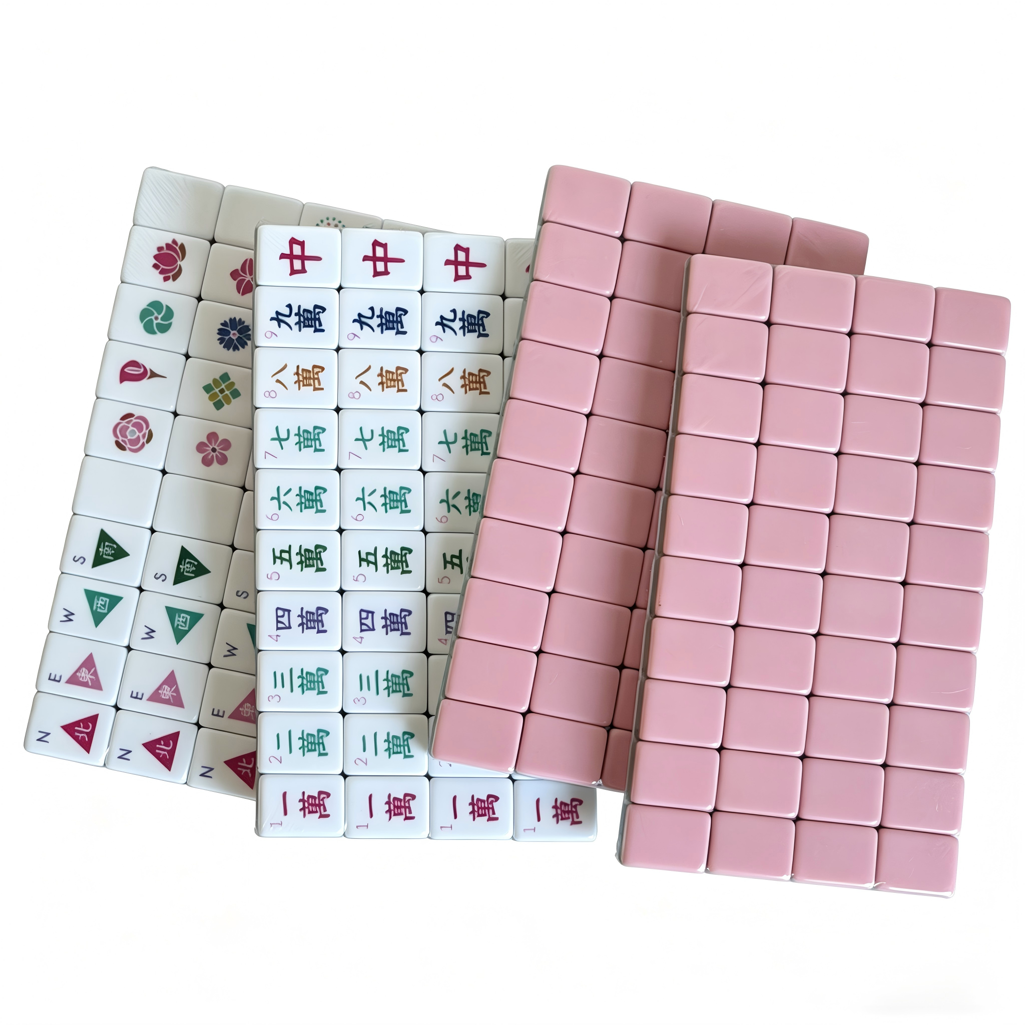 Detailed View of Dusty Rose Mahjong Tiles - Muted Blush Acrylic with Elegant Gold and White Inlays