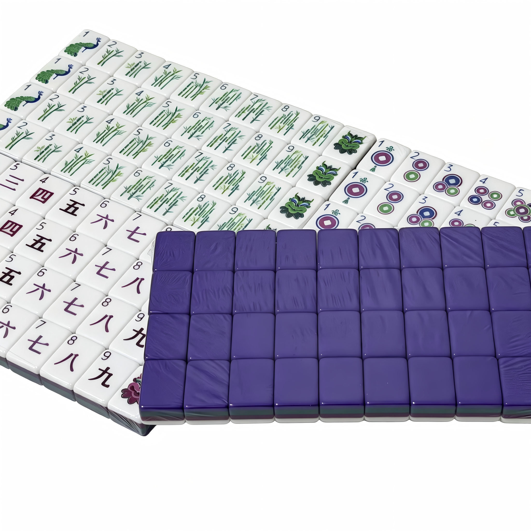 Detailed View of Galaxy Sparkle Mahjong Tiles - Shimmering Purple Glitter Backs with Elegant Gold Inlays