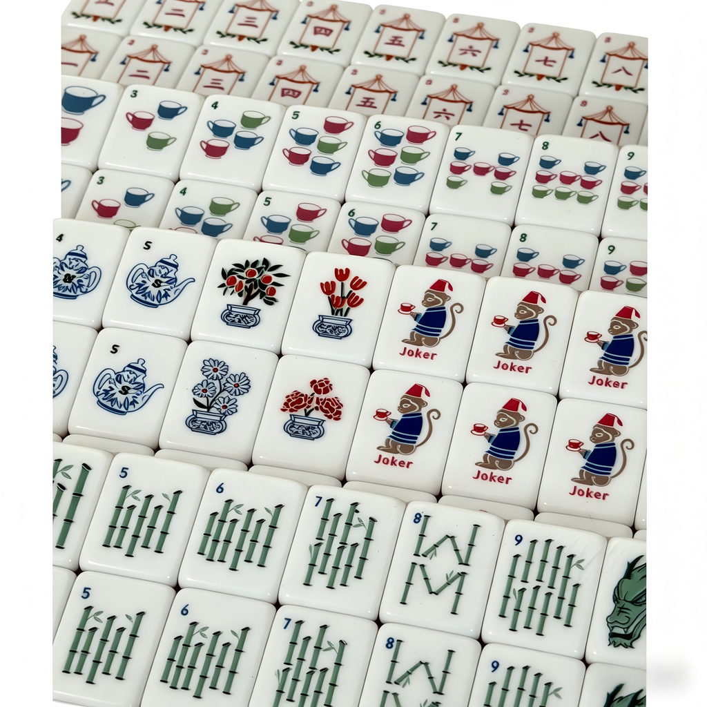 Detailed View of Pink Peony Mahjong Tiles - Vibrant Solid Pink Acrylic with Elegant Gold Inlays