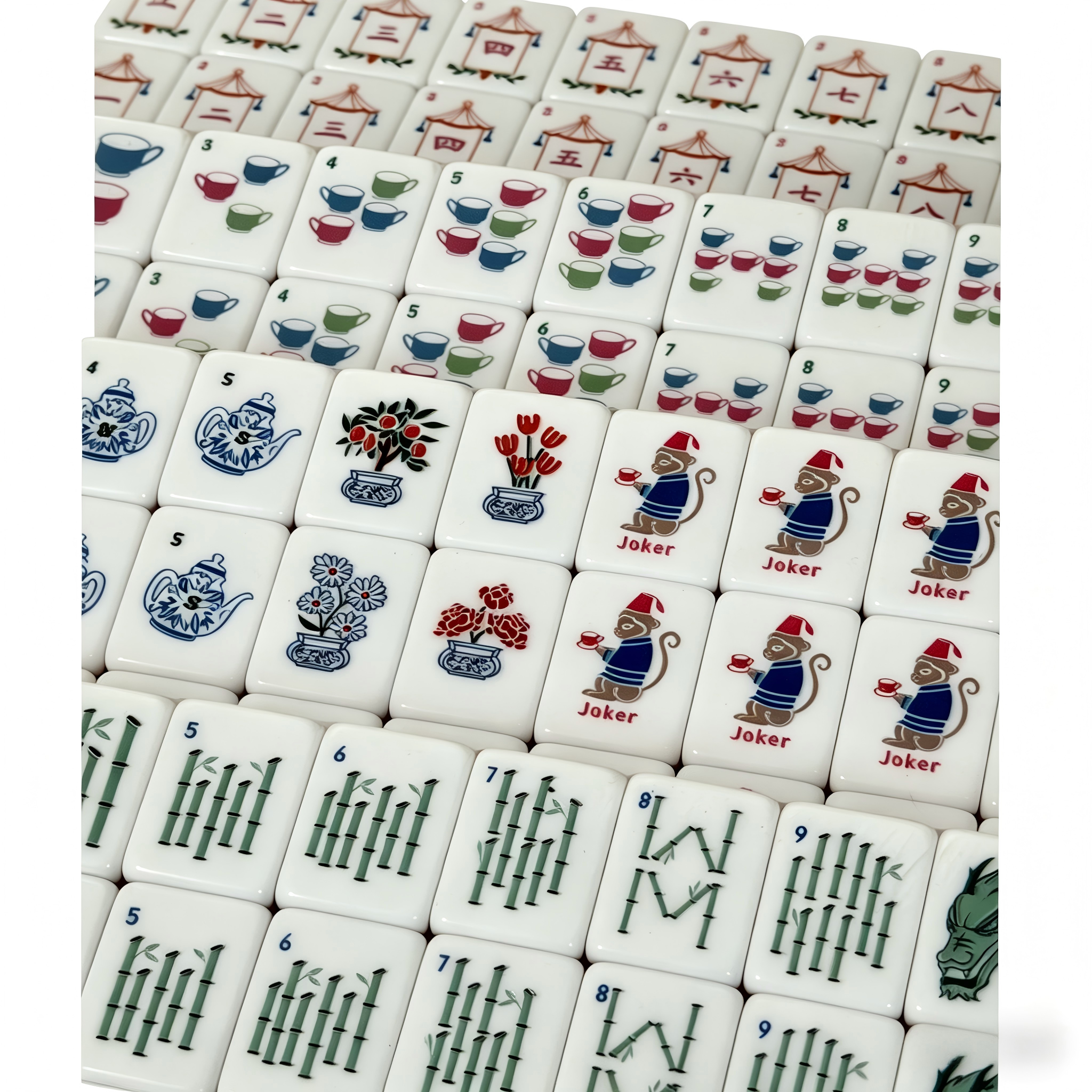 Detailed View of Pink Peony Mahjong Tiles - Vibrant Solid Pink Acrylic with Elegant Gold Inlays
