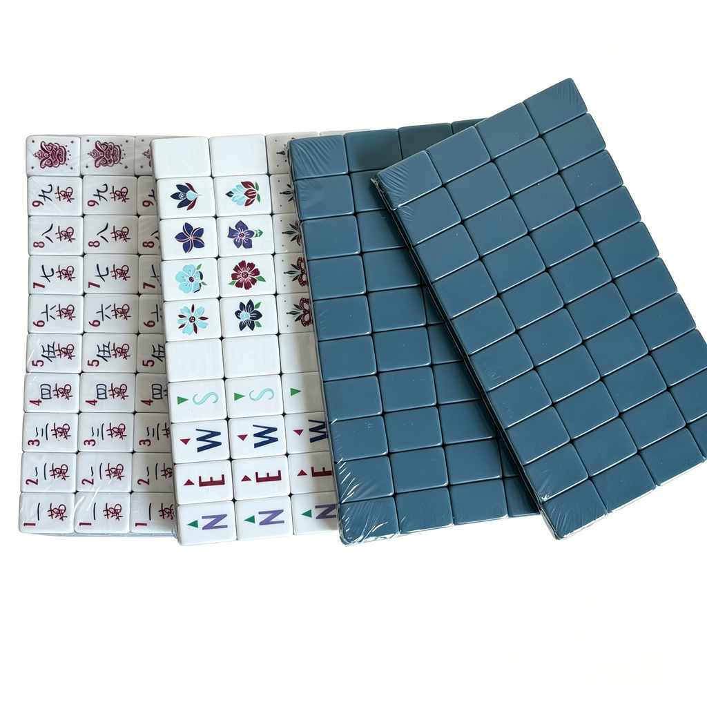 Detailed View of Slate Compass Mahjong Tiles - Minimalist Blue-Grey Acrylic with Crisp Gold Inlays
