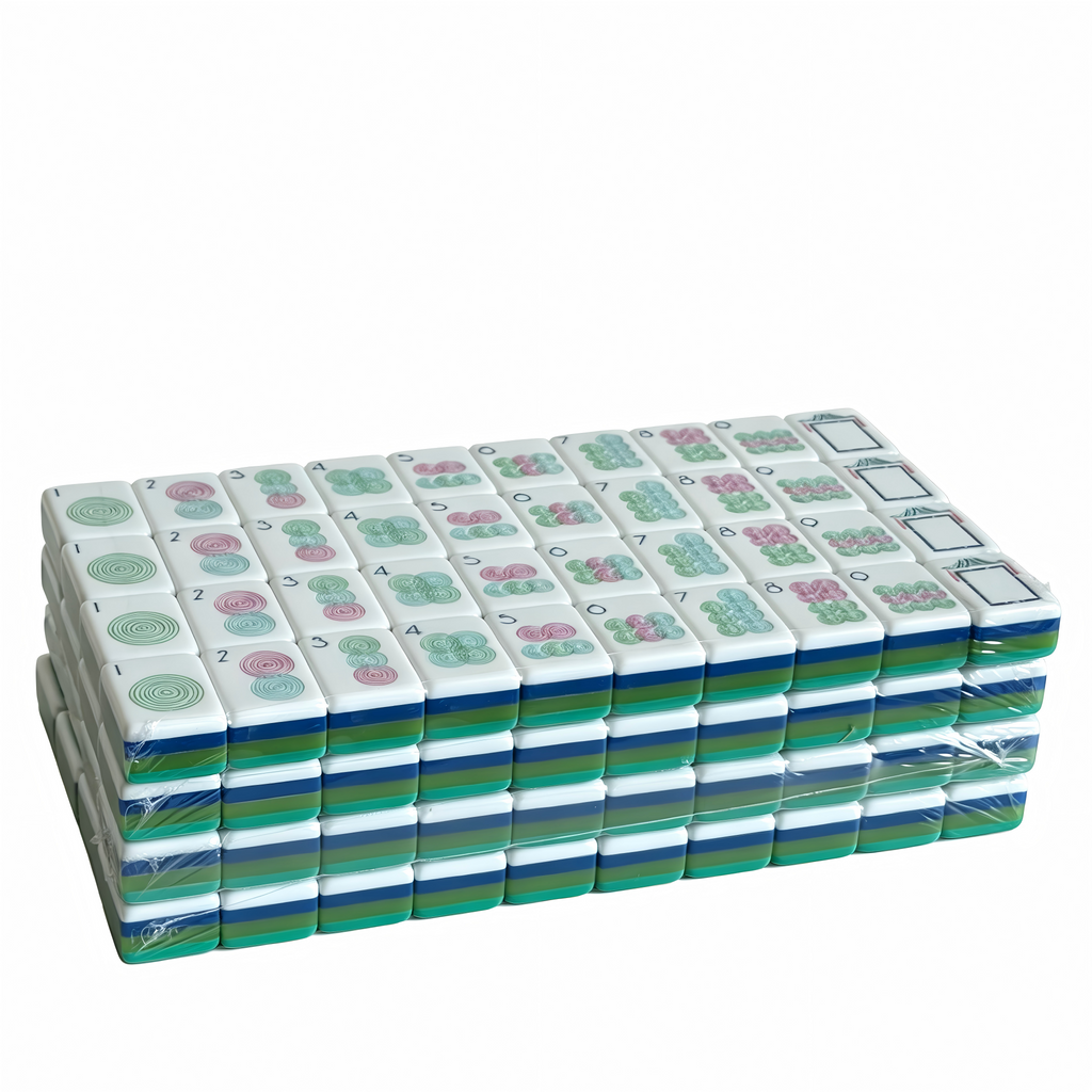 Detailed View of Teal Lagoon Mahjong Tiles - Deep Blue-Green Acrylic with Elegant Gold Inlays