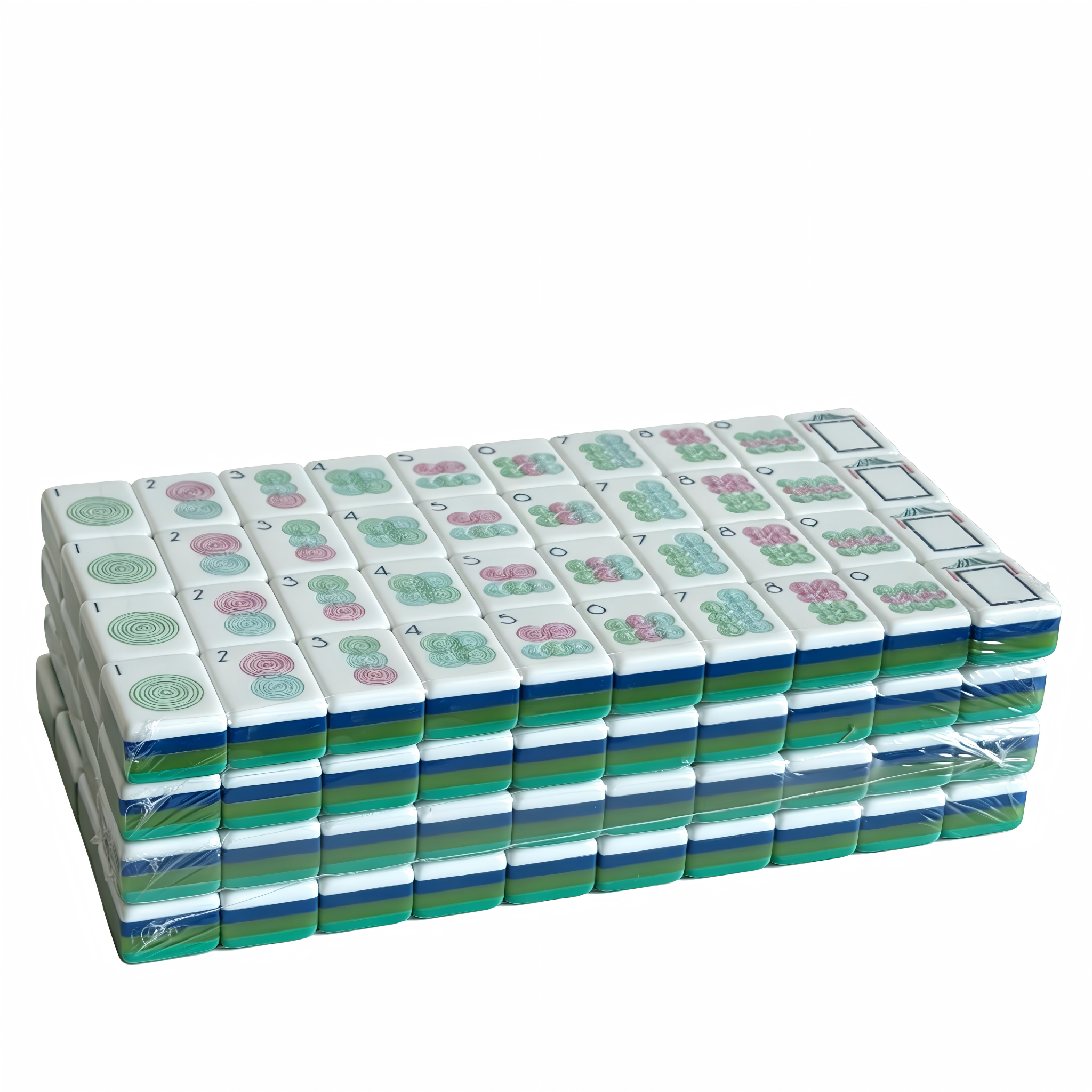 Detailed View of Teal Lagoon Mahjong Tiles - Deep Blue-Green Acrylic with Elegant Gold Inlays