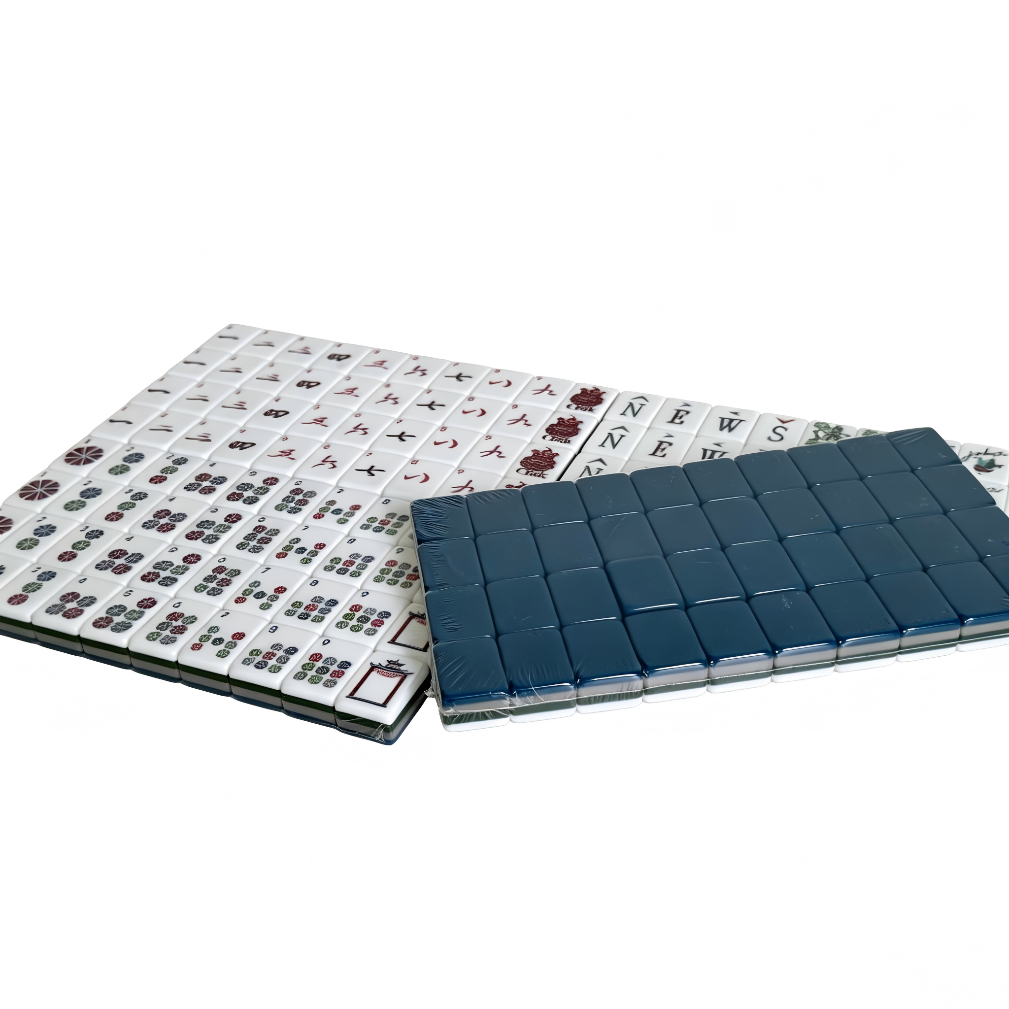 Detailed View of Teal Zenith Mahjong Tiles - Vibrant Blue-Green Acrylic with Elegant Gold Inlays