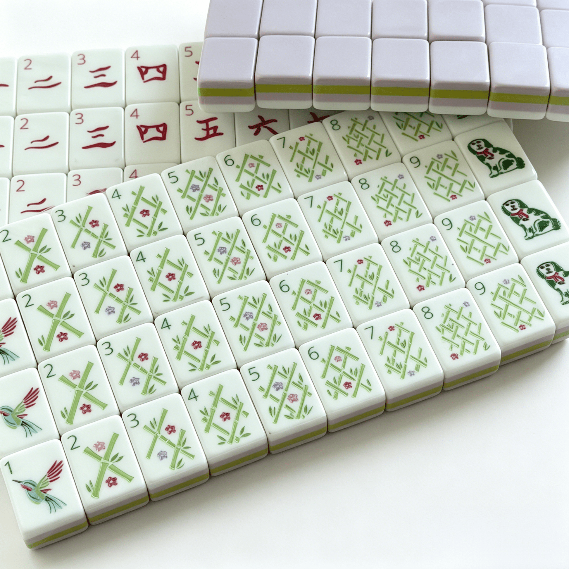 The Wisteria Bloom American Mahjong Set by USA Mahjong Co. with 166 soft purple tiles featuring gold and white inlays