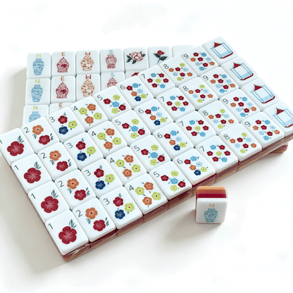 Honey Amber American Mahjong set by USA Mahjong Co. with 160 weighted tiles, warm caramel backs, floral jokers, and spares.