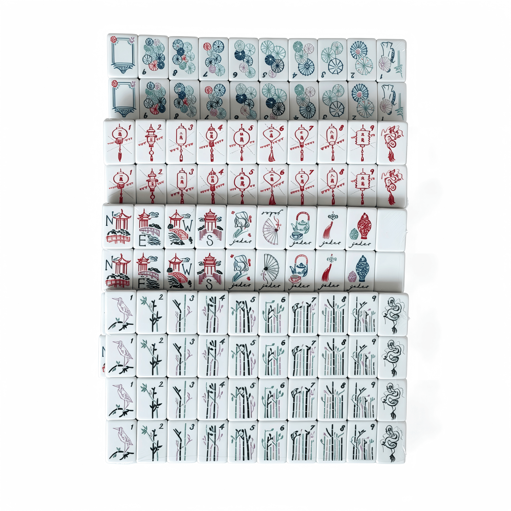 American Mahjong Set by USA Mahjong Co. featuring 160 jade-green tiles with marbled sage backs, including jokers and spares.