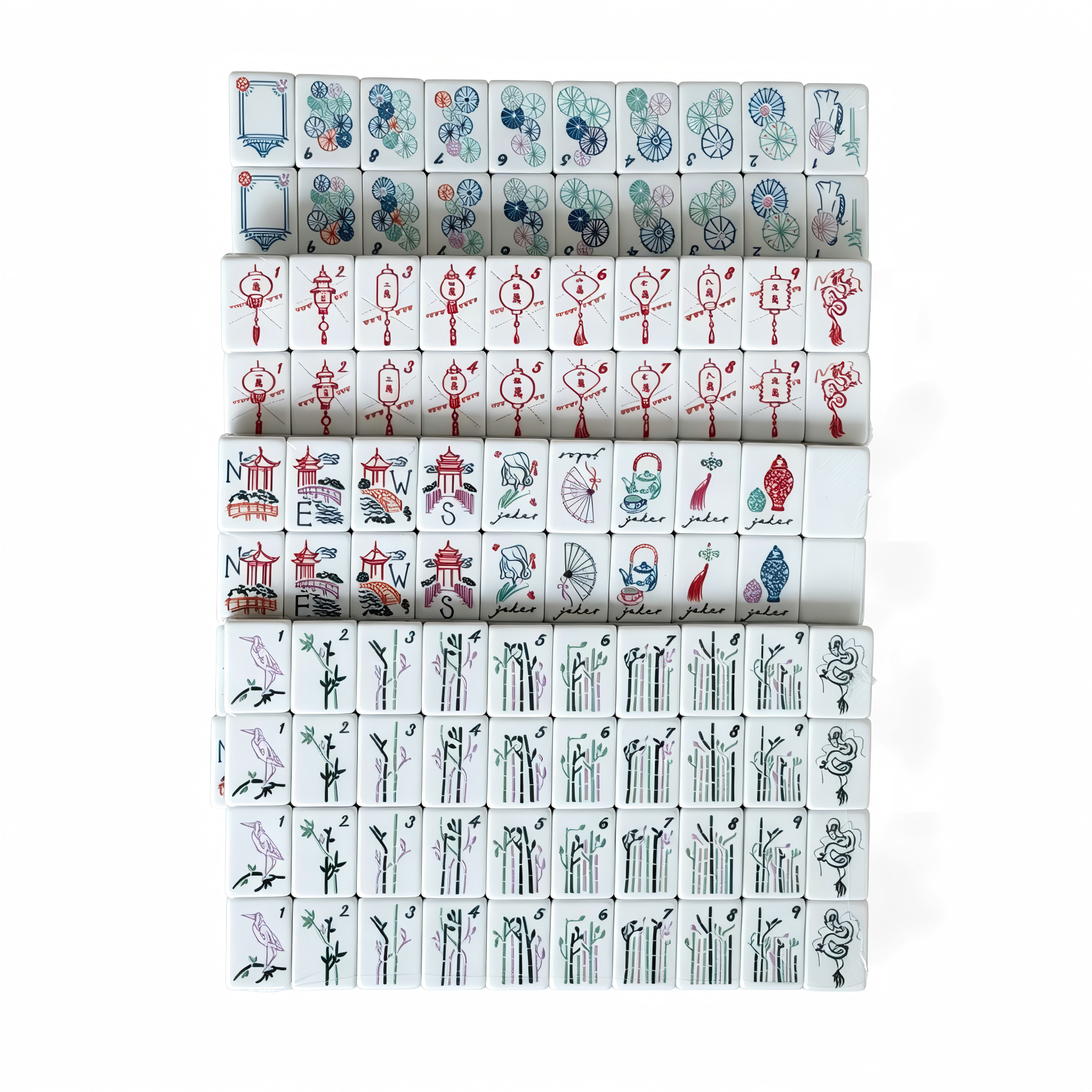 Jade Lantern Collection - 166 American Mahjong Tiles including 8 Jokers and 4 Spares