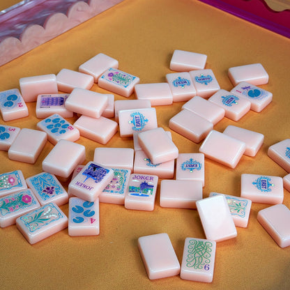 Pink Paris Full Mahjong Tile Set - 166 Tiles Showing Bams Dots Craks Winds Flowers and Jokers NMJL Standard