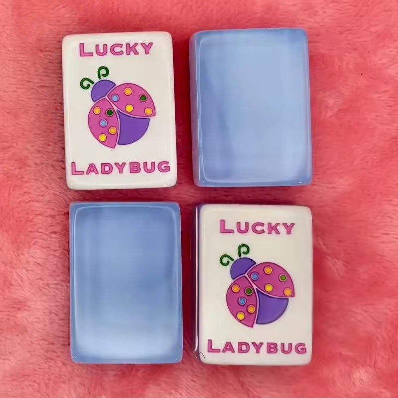 Lucky Ladybug Joker Tile Close Up - Translucent Light Blue Glossy Acrylic Tile Backs