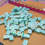 Mint Acrylic Mahjong Tiles in Play - Ocean Joker Flamingo Flower and English Wind Tiles NMJL Standard