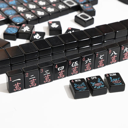 Melamine NMJL Tournament Mahjong - Black Crak Tiles with Neon Numerals and English Letters
