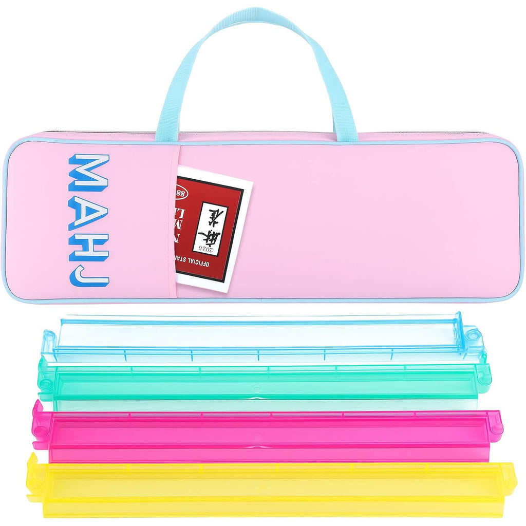 Petal Pink Socialite Travel Kit - Soft Pink Mahjong Bag with 4 Clear Acrylic Racks
