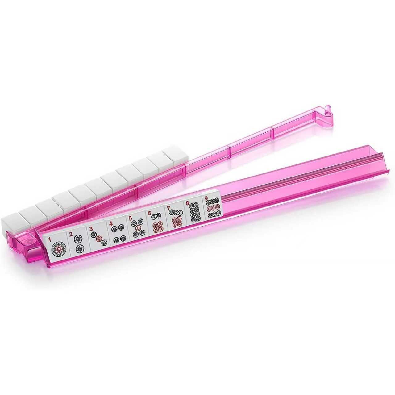 Pink Acrylic Mahjong Rack and Pusher - Translucent All-in-One Tile Rack for American Mahjong