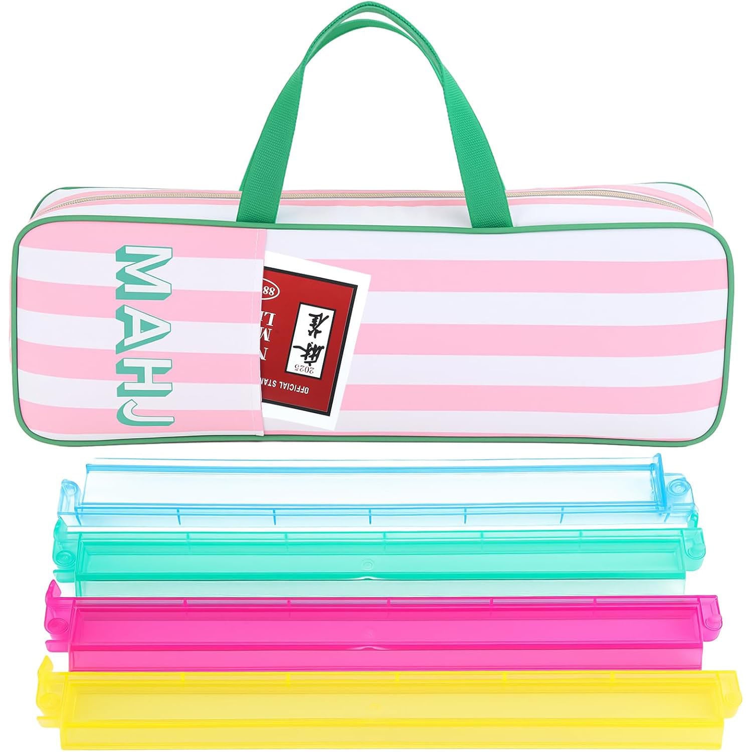 Pink Candy Stripe Mahjong Travel Set - Designer Striped Bag with Professional Racks