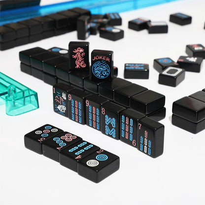 Premium Black Melamine Mahjong Tiles - Neon Joker and Dragon NMJL Compliant Engravings