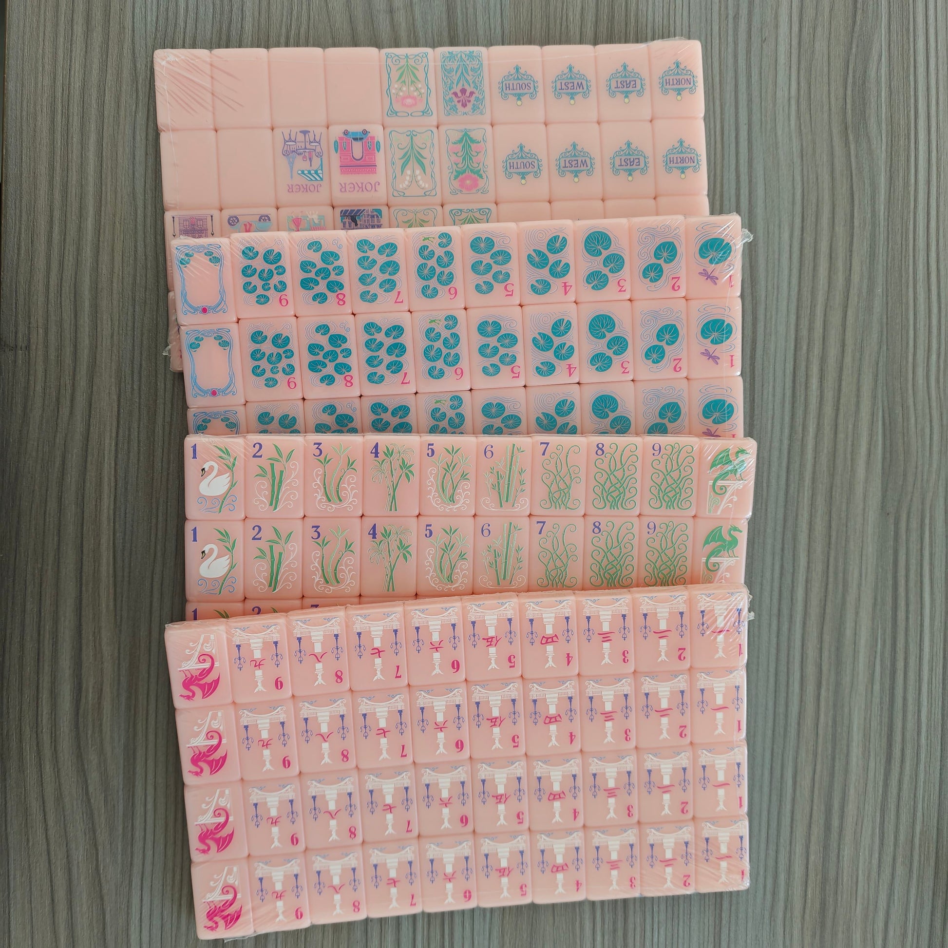 Pink Paris NMJL American Mahjong Set - Powder Pink Melamine Tiles with Parisian Joker and Floral Designs
