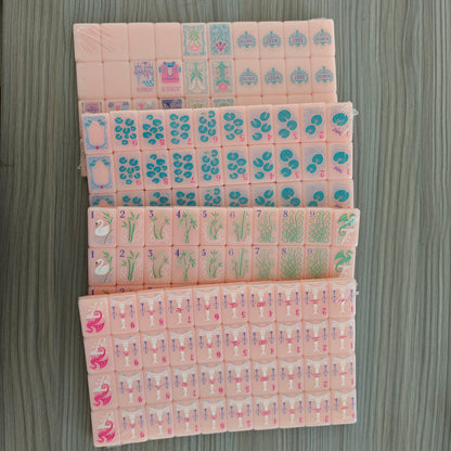 Pink Paris NMJL American Mahjong Set - Powder Pink Melamine Tiles with Parisian Joker and Floral Designs