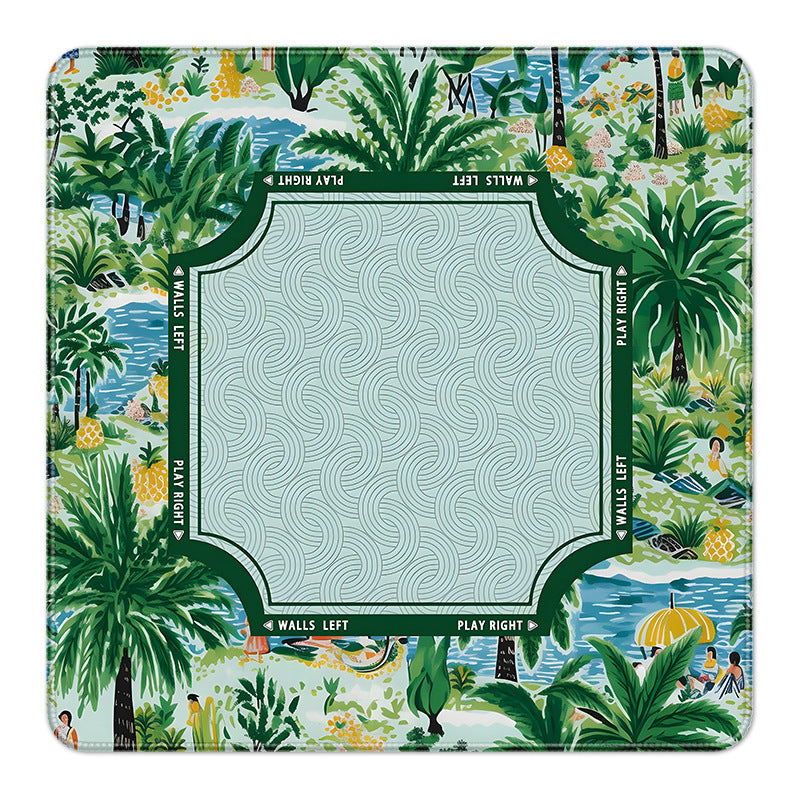 Tropical beach palm tree illustration mahjong table cover, square mahjong game mat