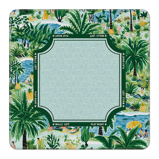 Tropical beach palm tree illustration mahjong table cover, square mahjong game mat