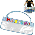 American Mahjong Co. Clear Shore Tote, designer PVC Mahjong bag with chenille lettering, shoulder carry case