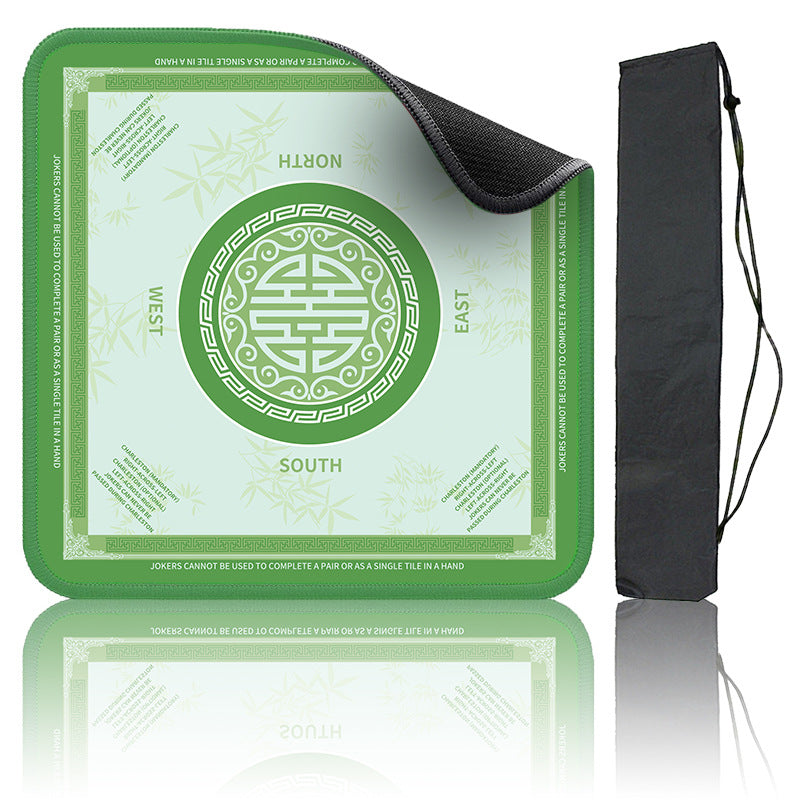 Green white striped mahjong carry pouch, embroidered "tiles" with green pink tassel zipper charm