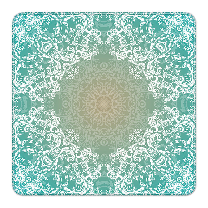 Teal vintage damask floral pattern square mahjong game table mat