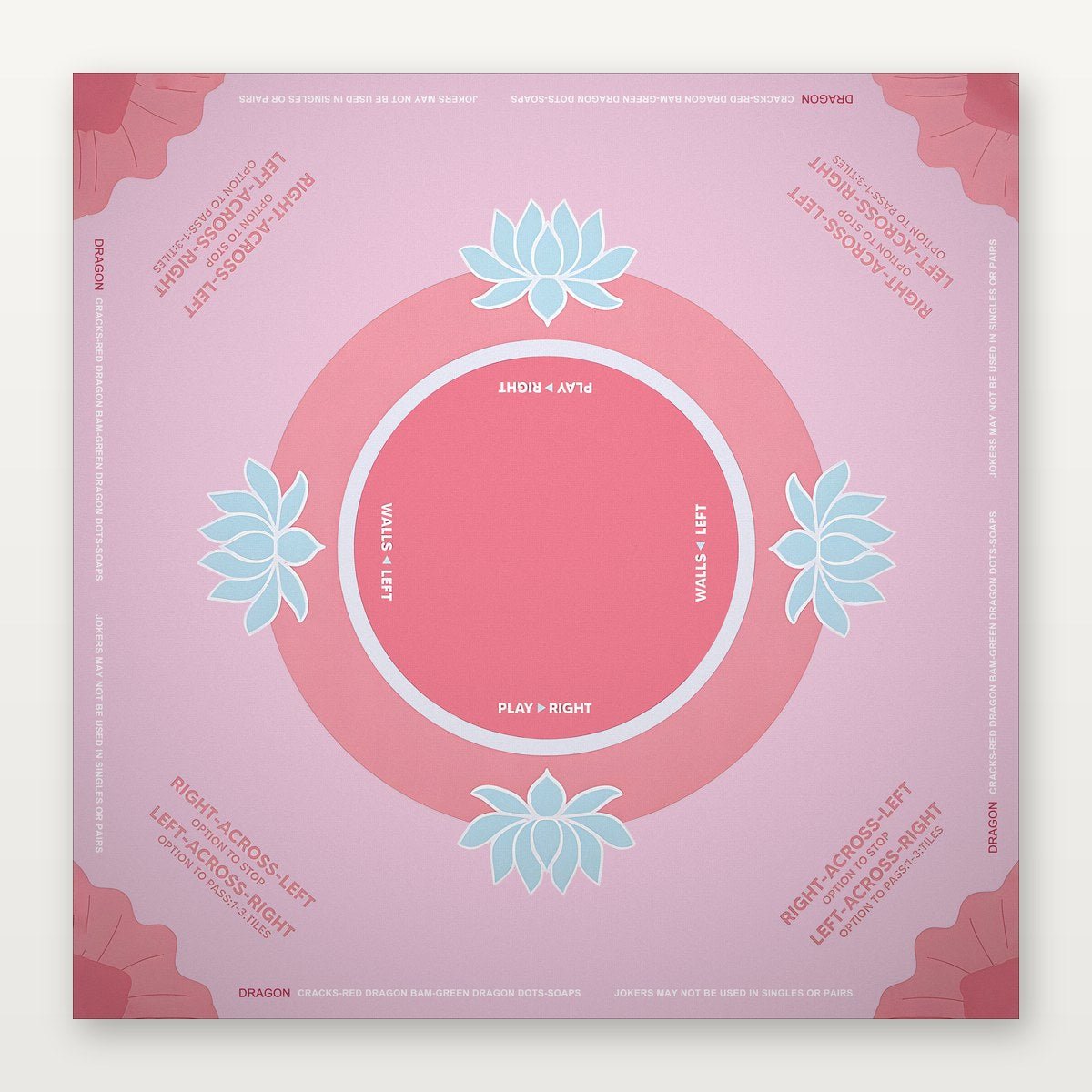 Pink floral American Mahjong mat by USA Mahjong Co., 800mm non-slip rubber with sacred lotus design