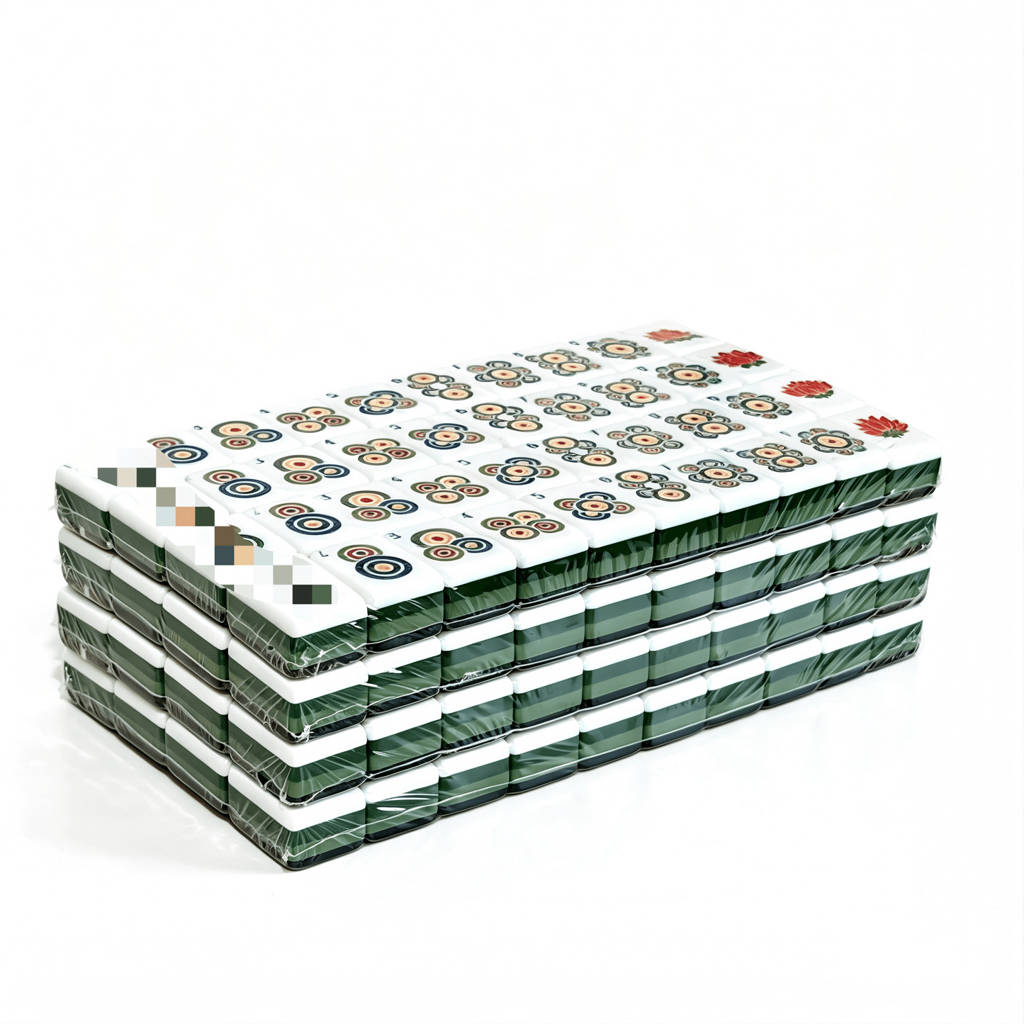 32g weighted Amberwood Mahjong tiles with tortoiseshell amber backs and bohemian mandala dots from USA Mahjong Co.