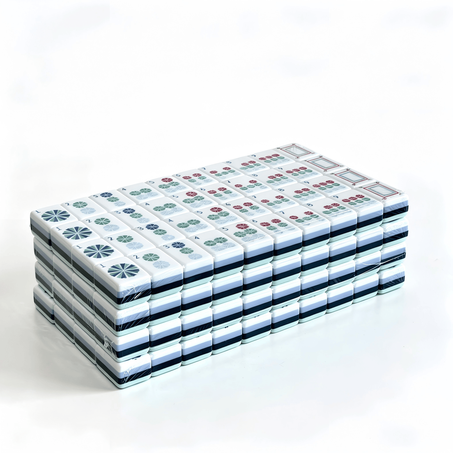 32g weighted Coastal Teal American Mahjong tiles by USA Mahjong Co., mint and azure design with whimsical monkey jokers.