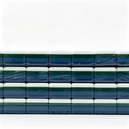 Side profile of 32g weighted teal Mahjong tiles with deep petrol backs from the USA Mahjong Co. American Mahjong Set.