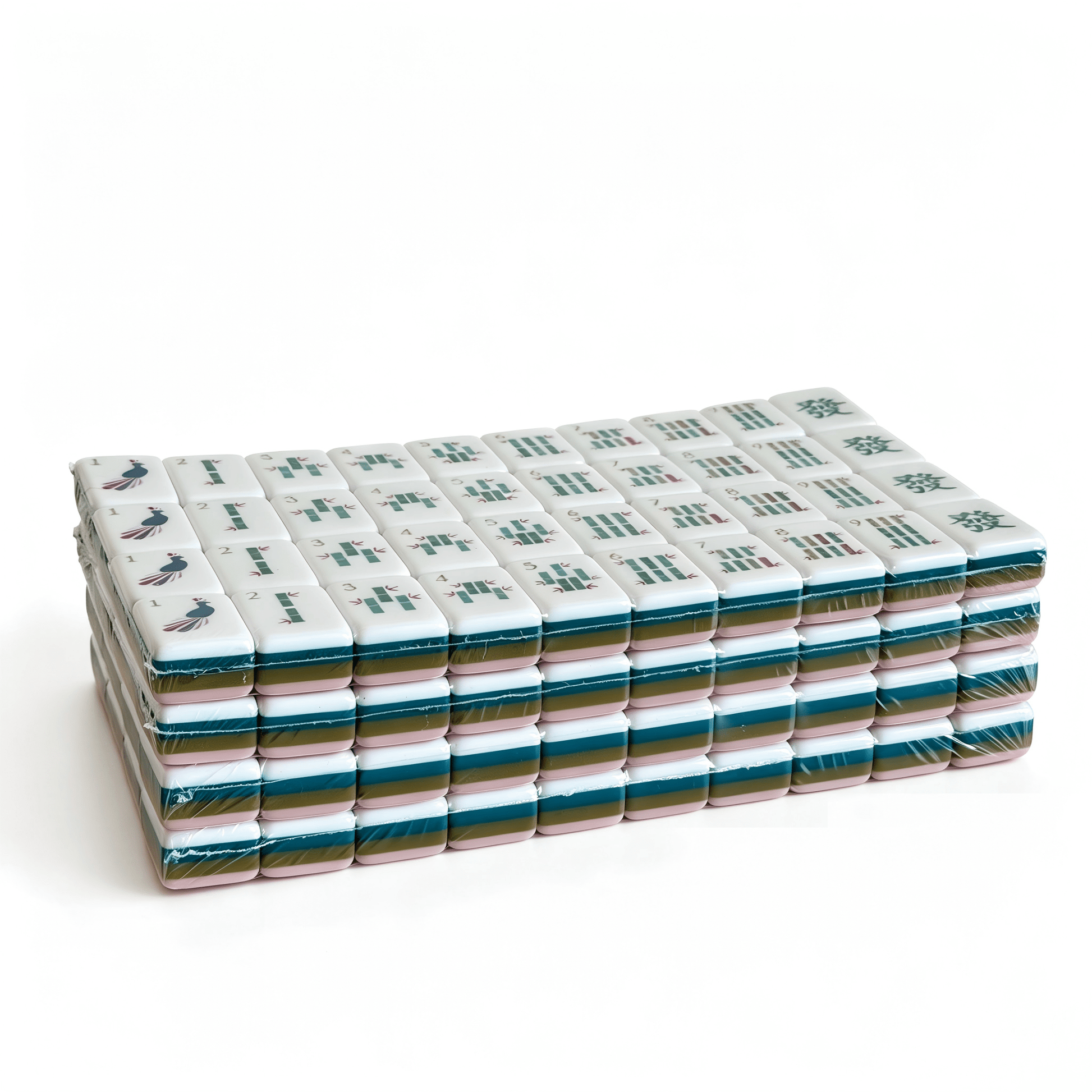 Dusty Rose American Mahjong Set tiles by USA Mahjong Co., featuring 32g weighted tiles with blush backs