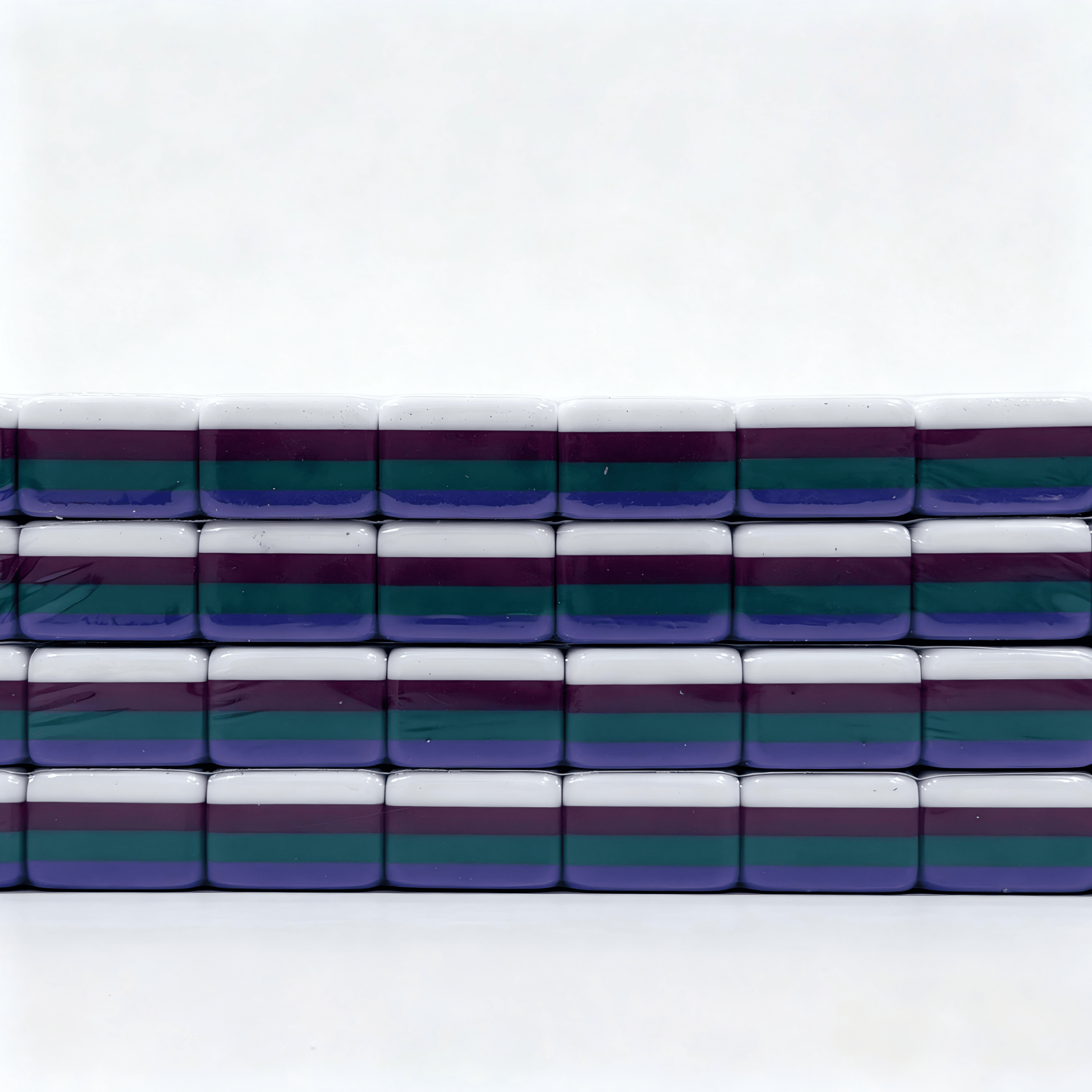 32g Galaxy Sparkle American Mahjong tiles with shimmering purple glitter backs, weighted for professional play.