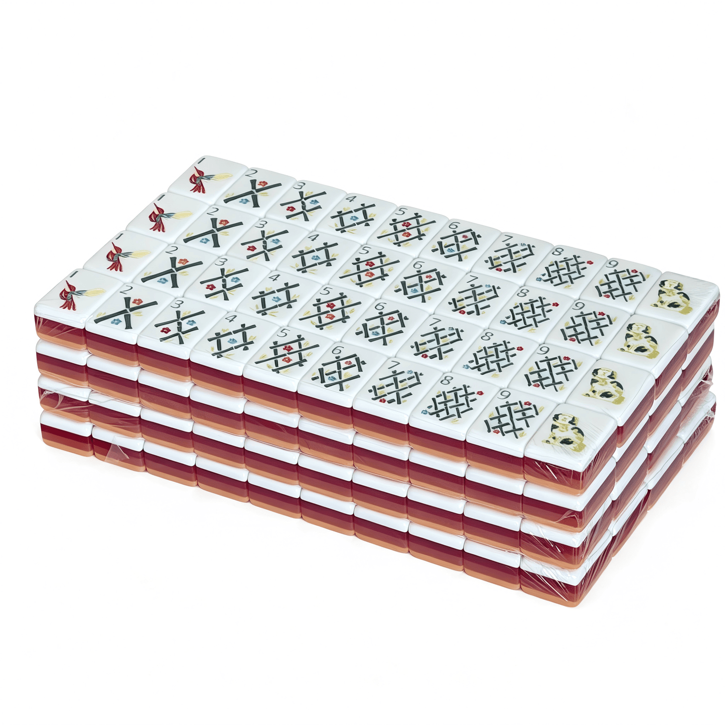 Honey Amber American Mahjong set by USA Mahjong Co., 32g weighted tiles with caramel backs and floral vase jokers.