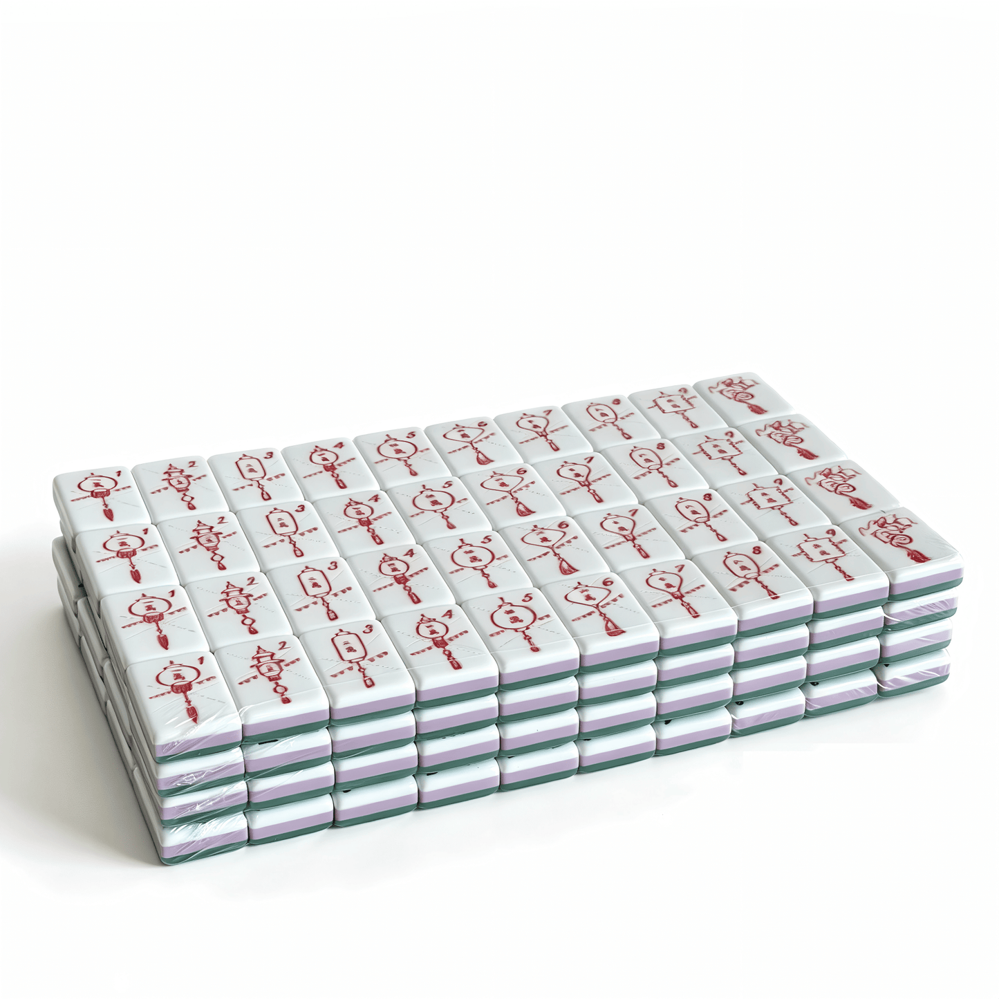 Jade Lantern American Mahjong set tiles with 32g weight, featuring professional jade aesthetic and marbled sage green backs.