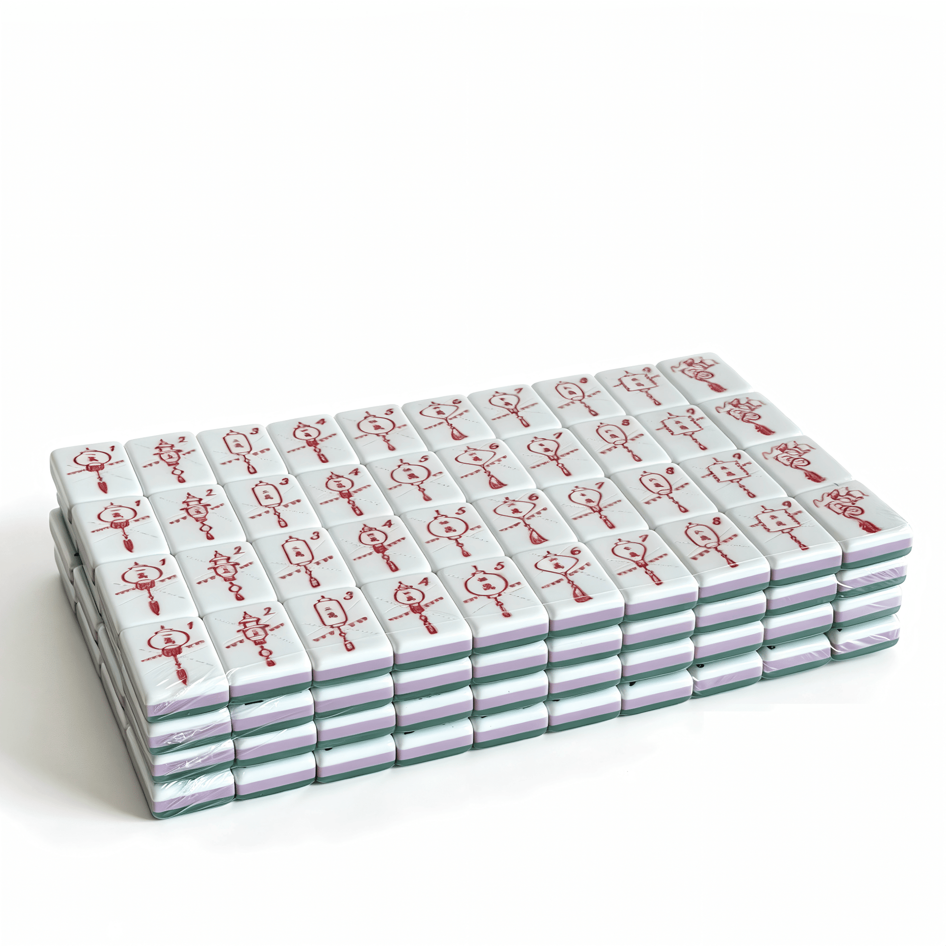 Jade Lantern American Mahjong set tiles with 32g weight, featuring professional jade aesthetic and marbled sage green backs.